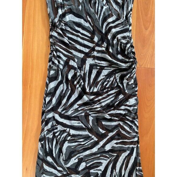 Tracy Reese Dress Grey Animal Print Mid Length Small Black V-Neck Brown Sheath - Picture 3 of 11